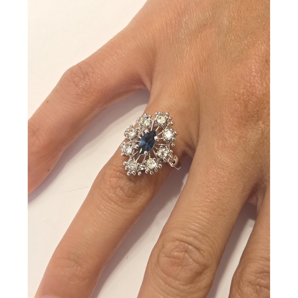 Anderson 18K HGE Simulated Sapphire & Crystal Victorian Statement Ring Size 6